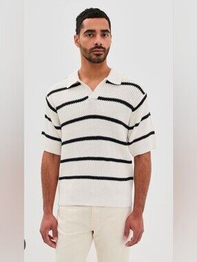 FRAME
Striped Short-Sleeve Polo Sweater